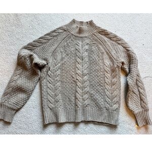 AQUA size S  100% CASHMERE chunky pullover Cable Knit Sweater Wheat